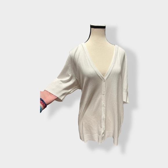 🆕 NWT torrid 2 *Host Pick * White V Neck Button Up Cardigan Long Short Sleeves - Picture 6 of 11
